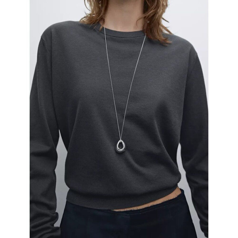 Massimo Dutti Womens Sweater Small S Gray Pullover Cotton silk 5735/684 NWT